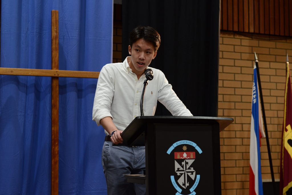 2021 Dux Brandon Truong addresses Laureate Assembly